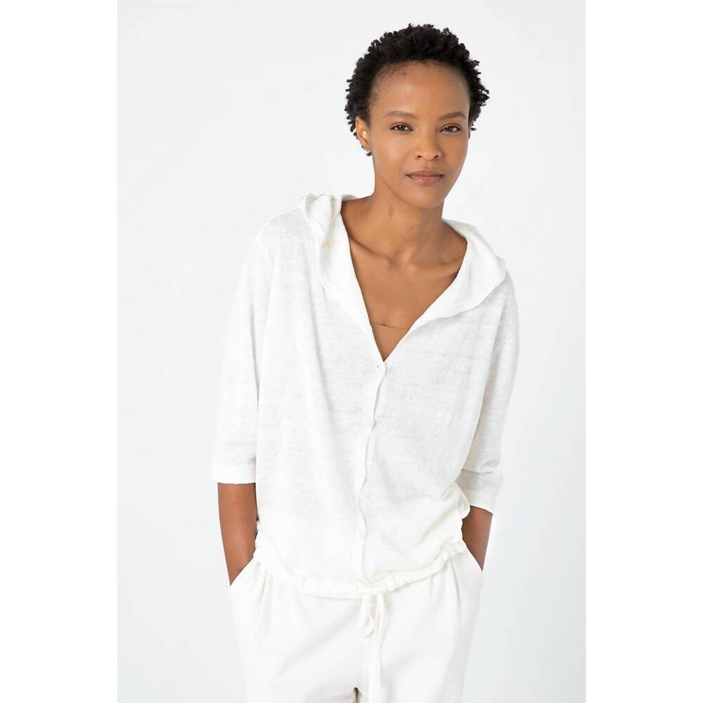 NEW KINROSS drawstring hooded cardigan in white